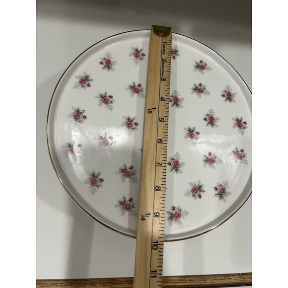 Cake Stand Grace's Teaware Porcelain Rose Flowers on Pink Pedestal Gold Trim - Picture 10 of 11